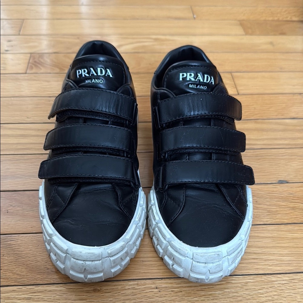 Prada Black and White Sneakers with Velcro Straps
